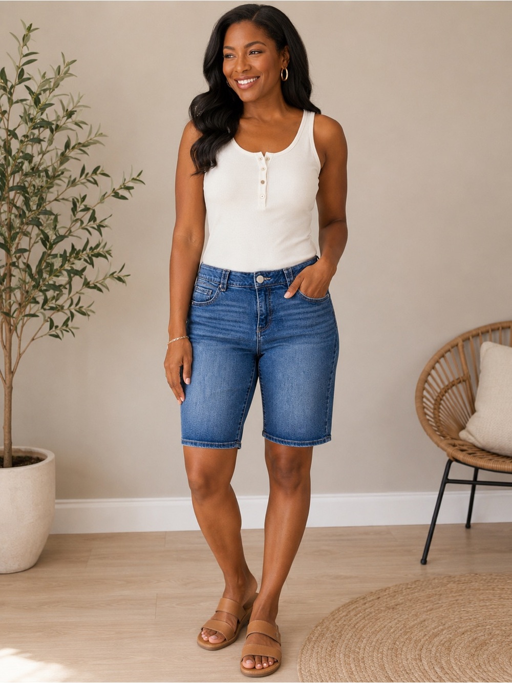 Democracy AbSolution Bermuda Denim Shorts Women’s 12P Petite Stretch Medium Wash